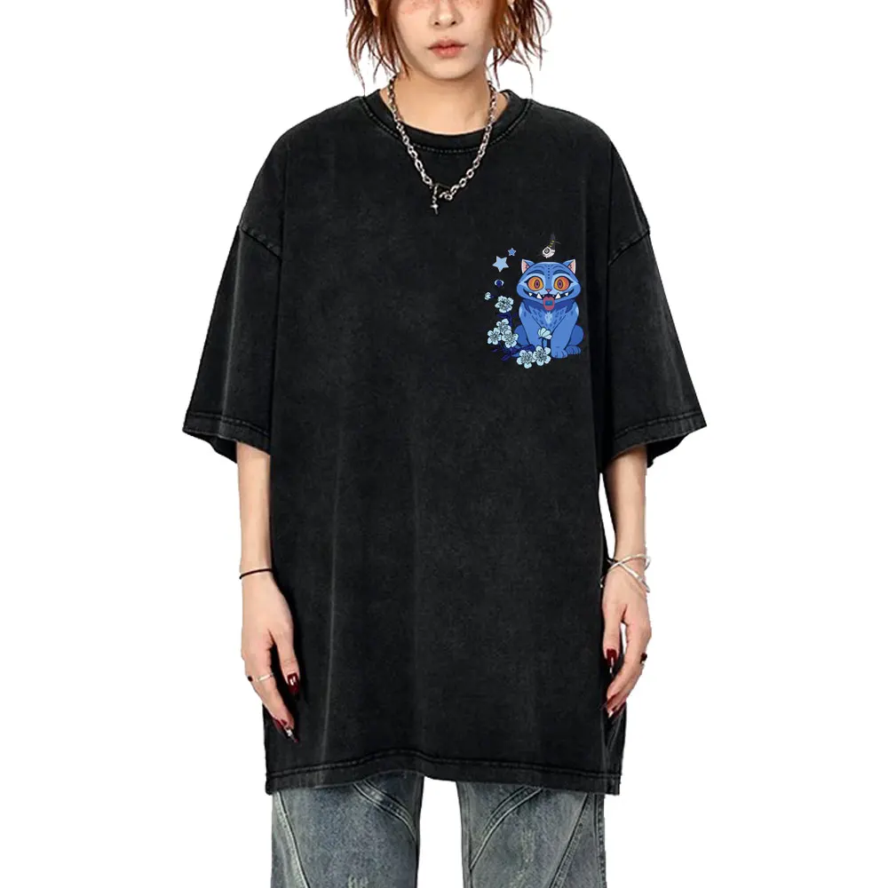 

Movie KPop Demon Hunters Derpy Tiger Washed Vintage T-shirt Summer Men Women Cartoon Casual Tshirt Men's Oversized Streetwear