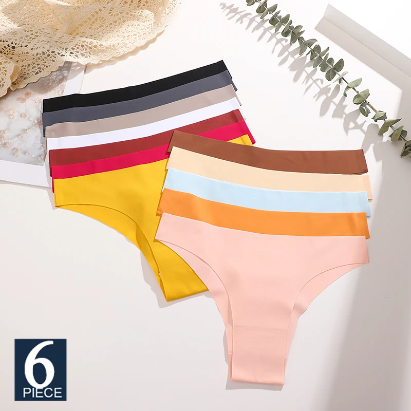 FINETOO 6er-Set nahtlose Ice-Silk-Höschen mit niedrigem Bund, atmungsaktive, hochelastische Unterwäsche in 12 Farben, Damen-Unterhosen