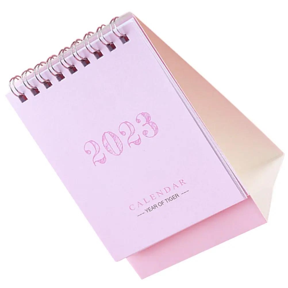 

2023 Small Calendar Standing Paper Desktop Calendar Triangular Base Flipped Double Wire Bound for Students Office Home Time