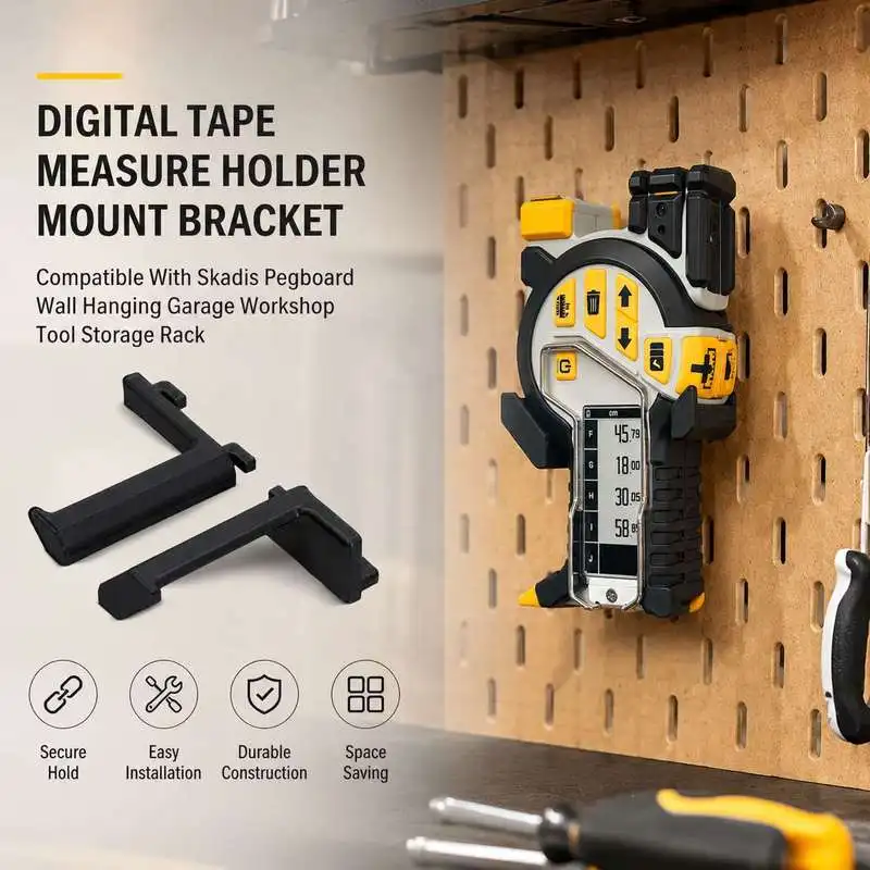 Digital Tape Measure Holder Mount Bracket Compatible With Skadis Pegboard Wall Hanging Garage Workshop Tool Storage Rack