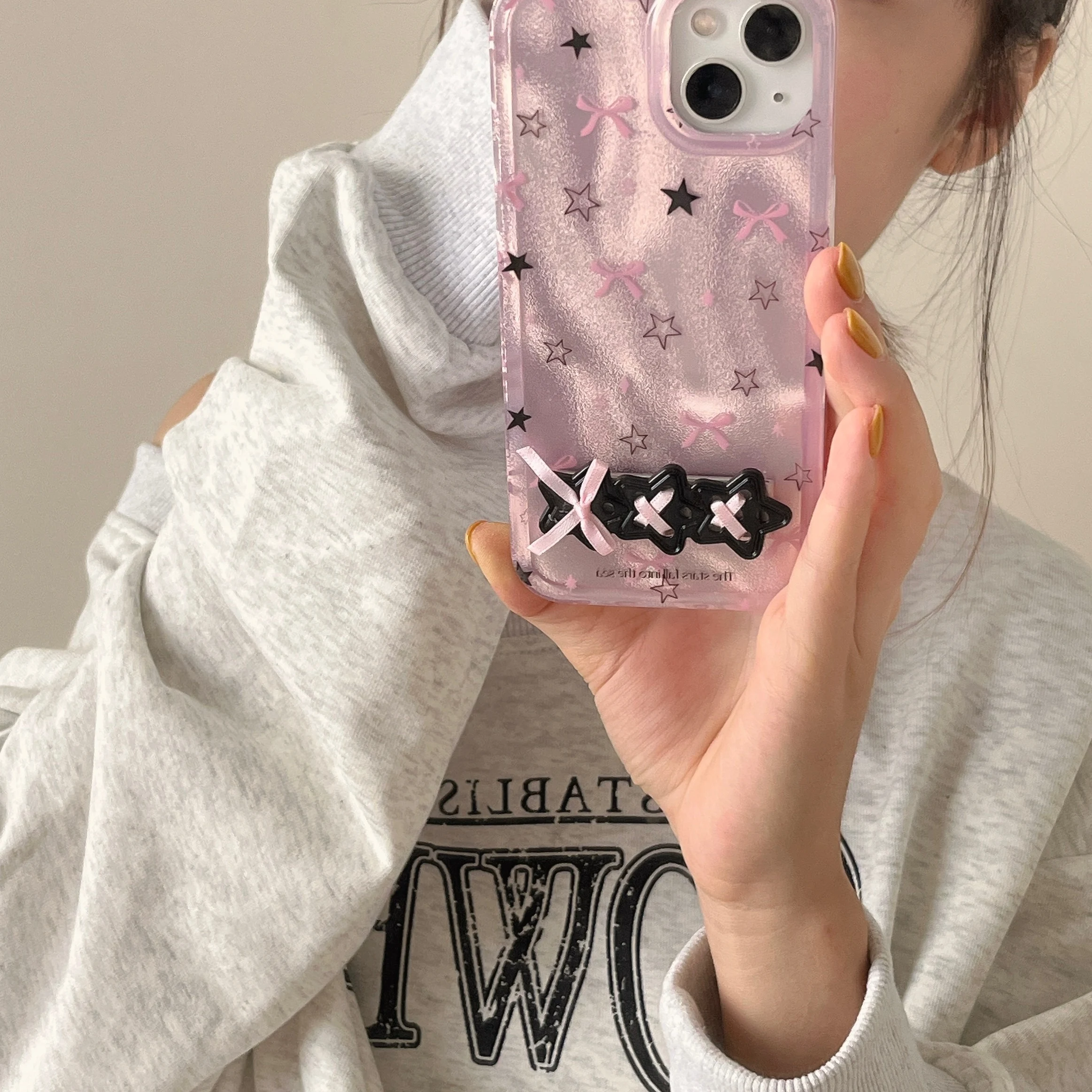 Korean Ins Pink Gradient Glittering Star Kickstand Phone Case for iPhone 15 14 13 11 Pro Max Plus Back Cover for 12 Pro Max