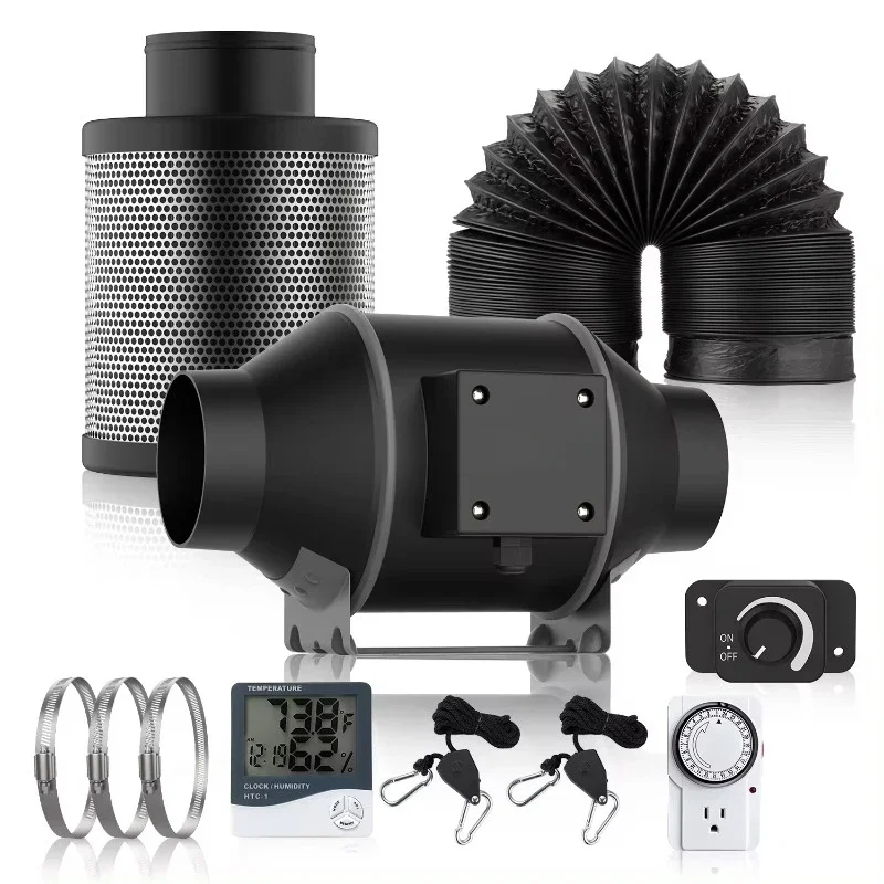 6 Inch Inline Fan Carbon Filter Ducting Kit Speed Controller Exhaust Fan Ventilation for Complete LEd Tents