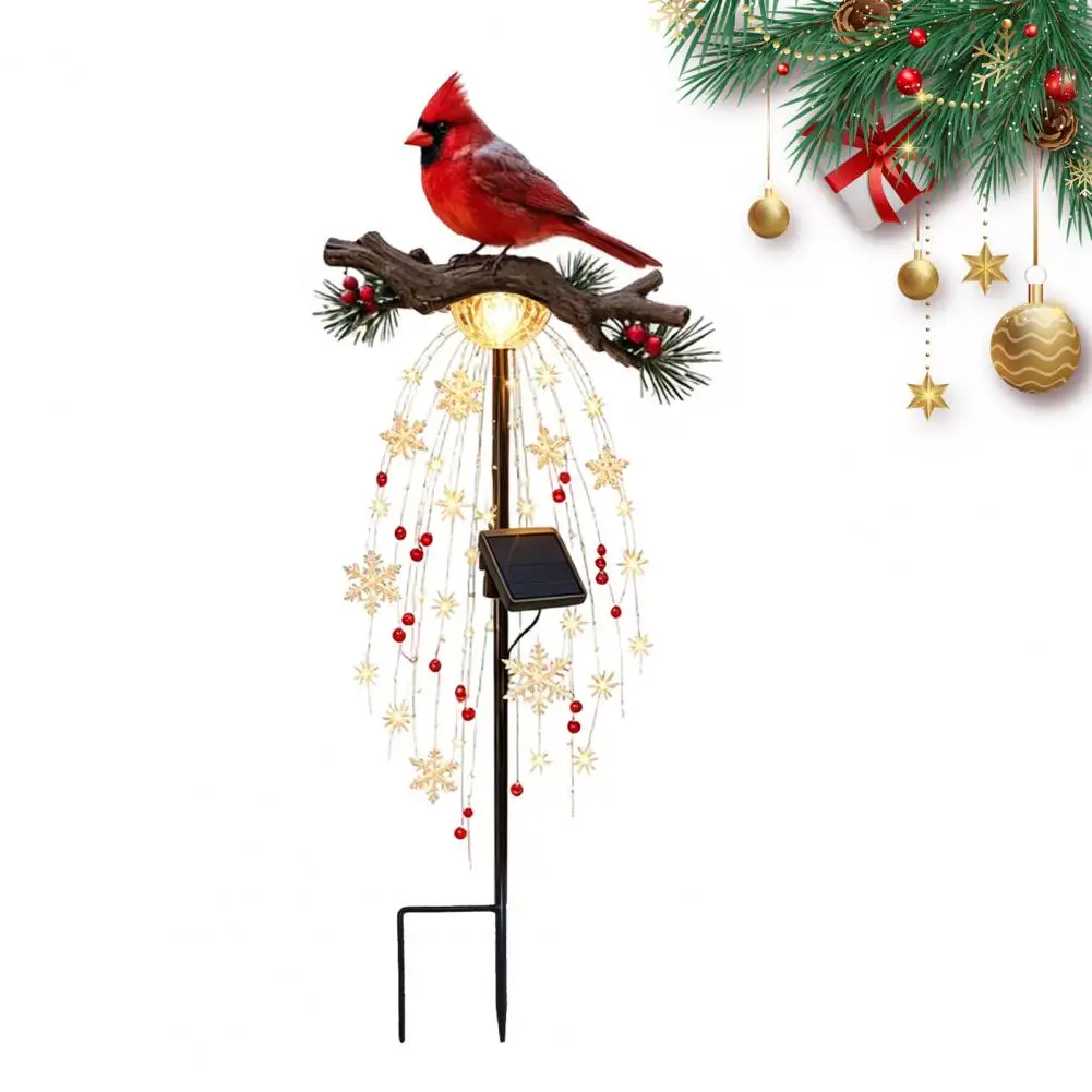 Red Bird Solar Garden Stake Light, Waterproof Landscape Lamp with Warm Glow, Outdoor Metal Yard Decor for Pathway