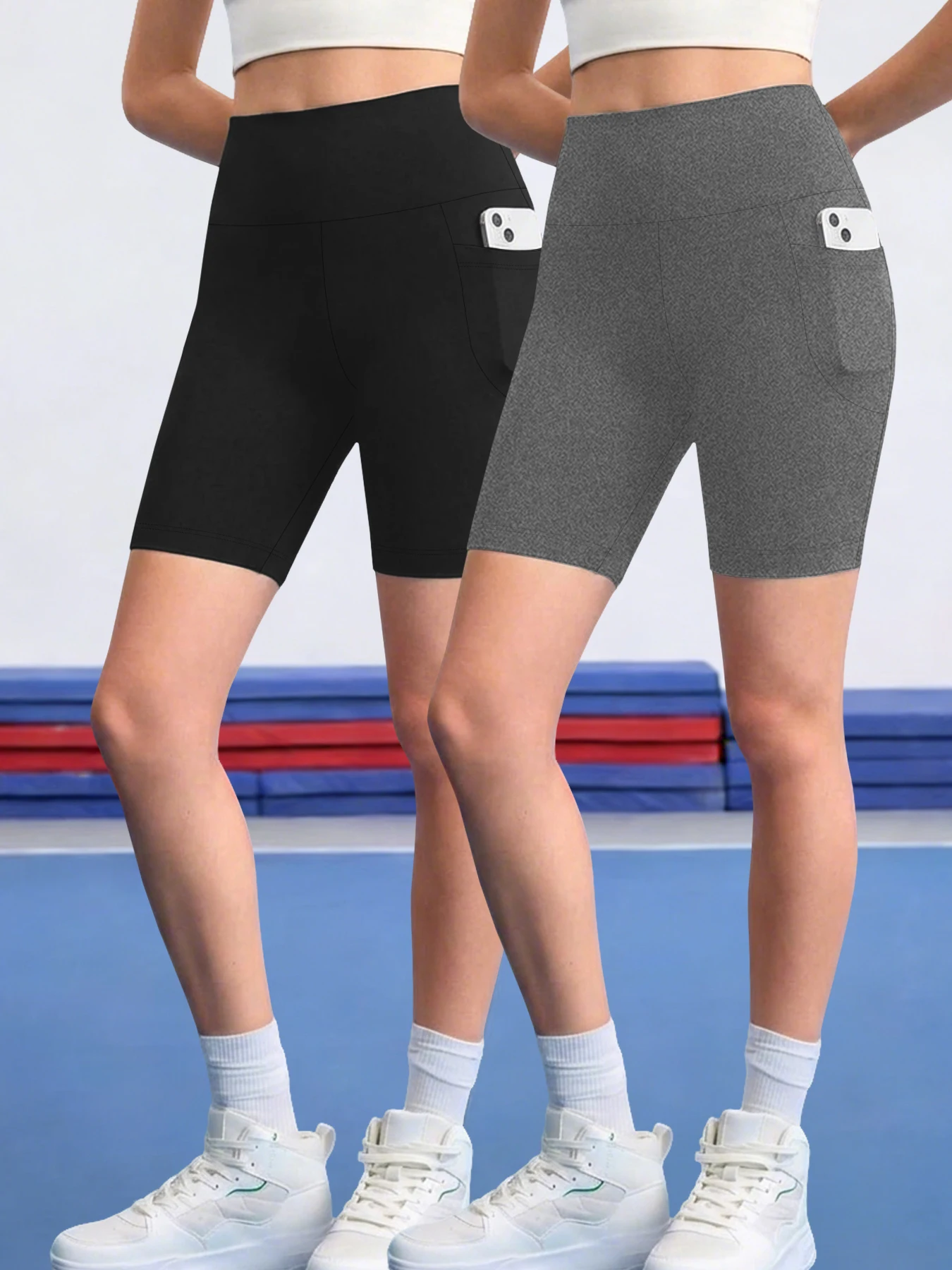 

2 пары женских шорт-велосипедок с высокой талией (5 дюймов) и карманами, супермягкие, с эффектом утягивания живота, для тренировок, бега, йоги и занятий спортом