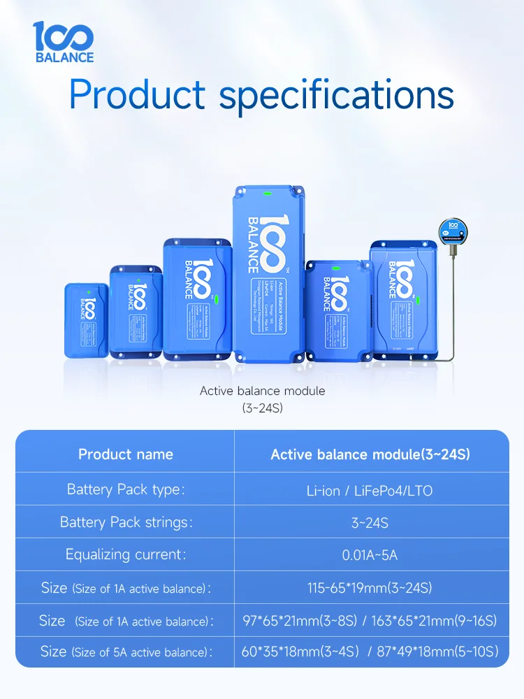 100BALANCE Smart Active Balancer Equalizer Bluetooth 1A 5A 4S 6S 8S 10S 12S13S14S15S16S17S20S 21S 24S Li-ion Lifepo4 Lto Battery