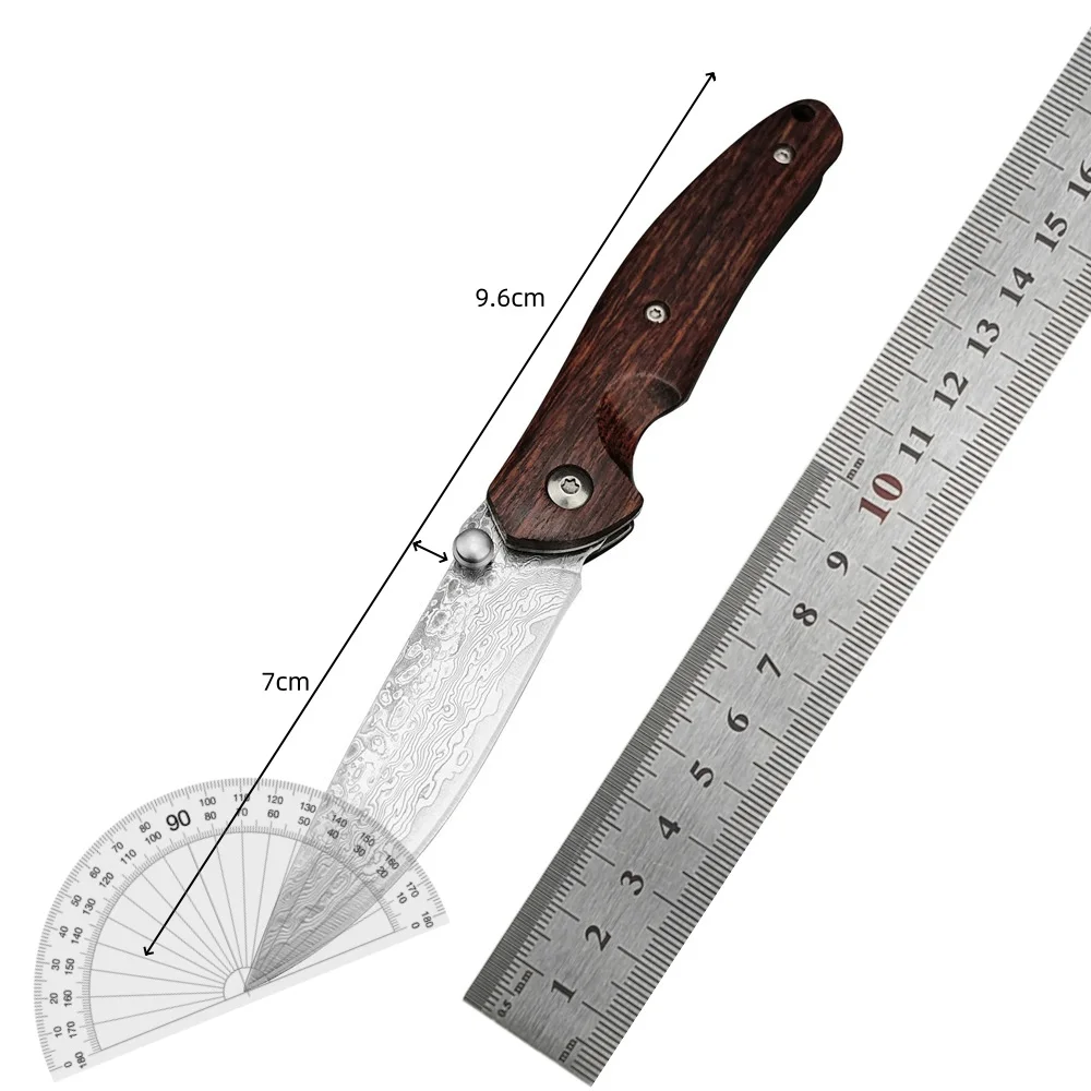 VG10 Damascus Steel Knife Hot Selling Folding Blade Pocket Knife Red Wood Handle Fishing Knives Self Defense EDC Utility Knife