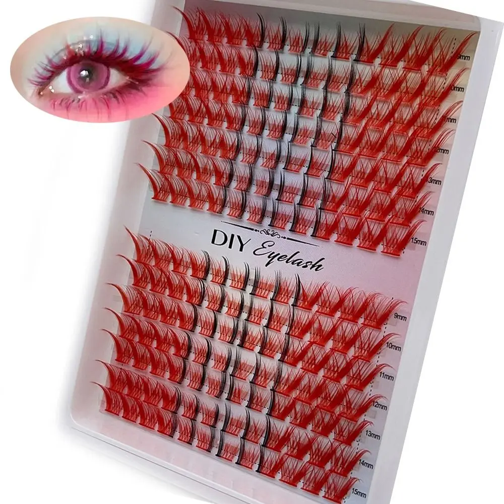 Women's Beauty Red Fox Eye False Eyelashes Volume Thick Mixed Length Cluster Lashes Manga Fake Eyelashes Cosplay Eyelash