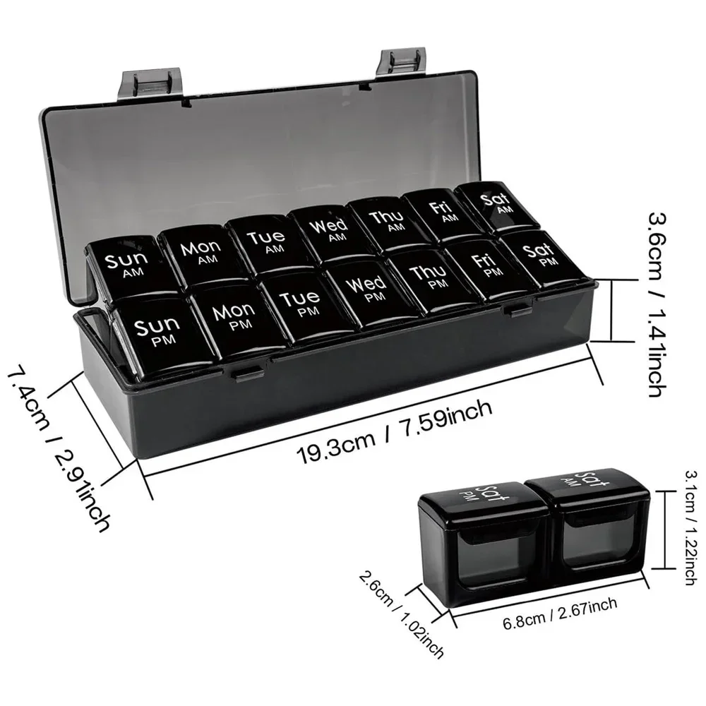 1PC Weekly Pill Organizer 2 Times a Day - Am/Pm Daily Pill Case Medicine Organizer, Push Button 7 Day Pill Box for Pills/Vitamin
