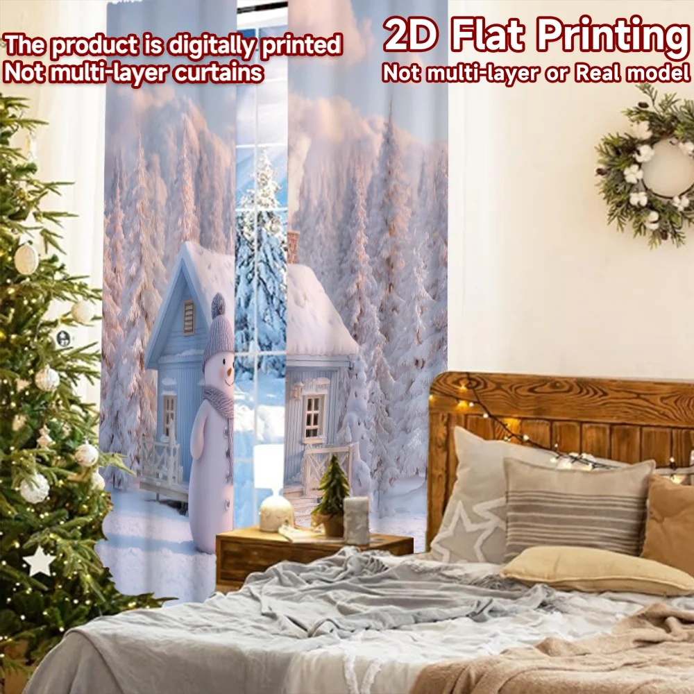 2 قطعة ، ستائر طباعة مسطحة ثنائية الأبعاد (بدون قضيب) ستائر مطبوعة أنيقة لمهرجان عيد الميلاد من سنوي هافين قماش قابل للغسل في الغسالة #4