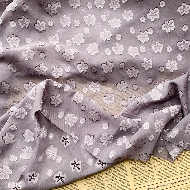 Chiffon Jacquard Cut Flower Fabric Spring and Summer Women's Breathable Hanfu Dress Fabric 50cmx150cm