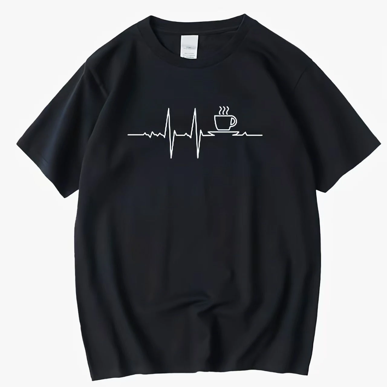 Heartbeat Coffee Cup Minimalist Line Men Women T Shirt Crew Neck Short Sleeve Graphic Tee Loose Cotton Coffee Lover Unisex Tops