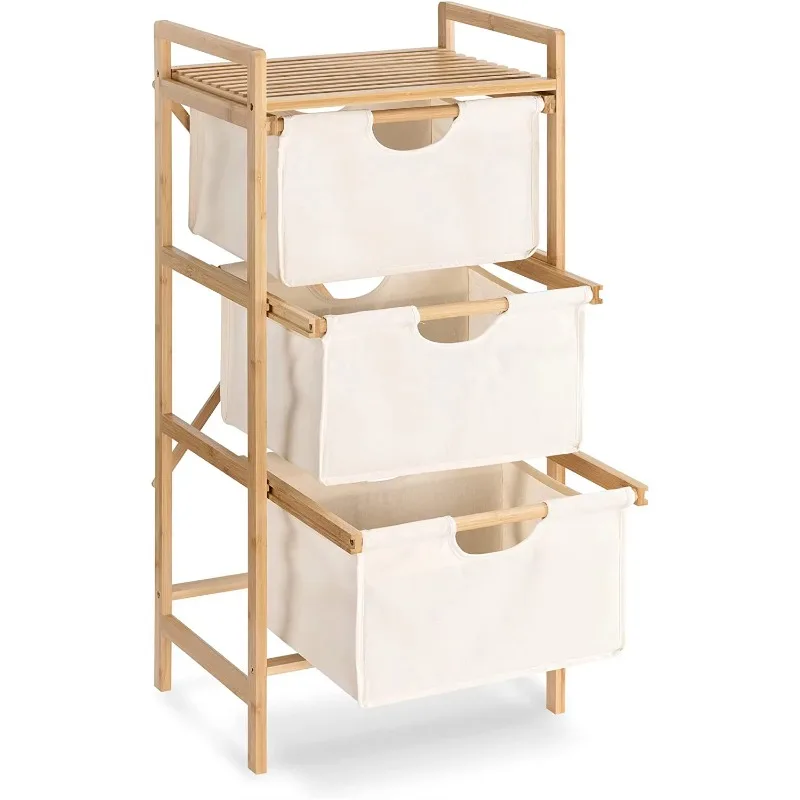 

Bamboo Bathroom Towels Clothing Bags Laundry Baskets Baskets Laundry Storage & Tissue with 3 Layers and Wheels