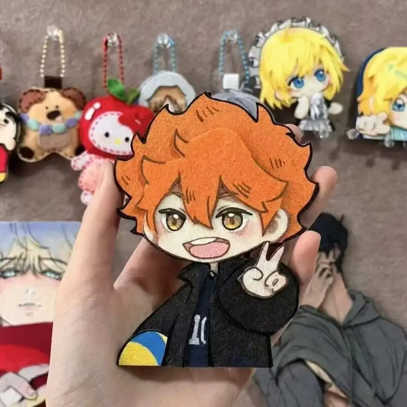 Haikyuu Hinata Shoyo Felt Non-Woven Fabric Pendant Q-Version Big Head Keychain Backpack Zipper Decoration Children's Day Gift