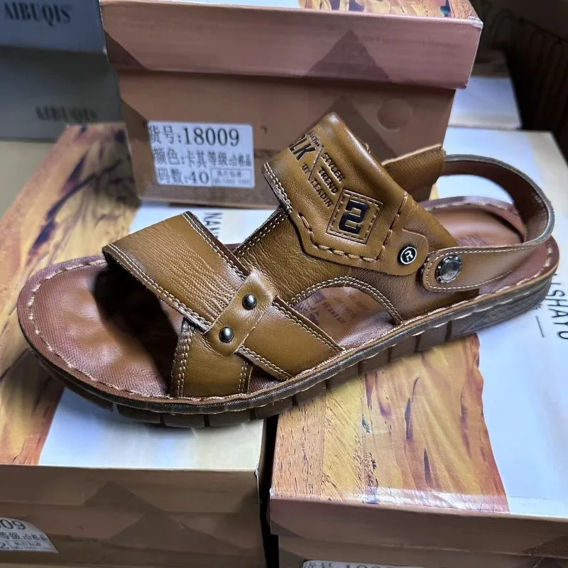 High Quality Sandals Men's 2026new First-layer Cowhide Casual Beach Shoes Men's Trend Summer Wear Dual-purpose Cool Slippers Men