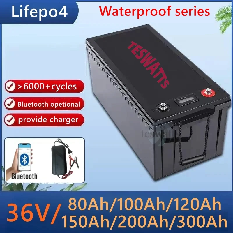 

36V LiFepo4 Lithium Battery with Bluetooth BMS for Fishing Boat Propeller Solar System RV - 80Ah/100Ah/120Ah/150Ah/200Ah/300Ah