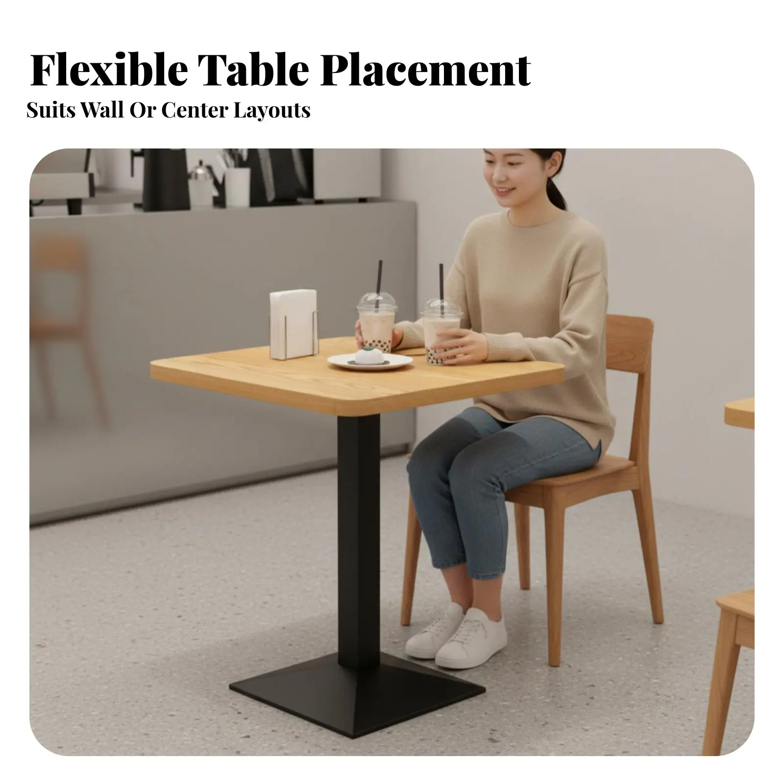 Pedestal Table and Chair Combo Easy to Clean Dining Hall Furniture Minimalist Design Spacious Table Surface for Homeowners