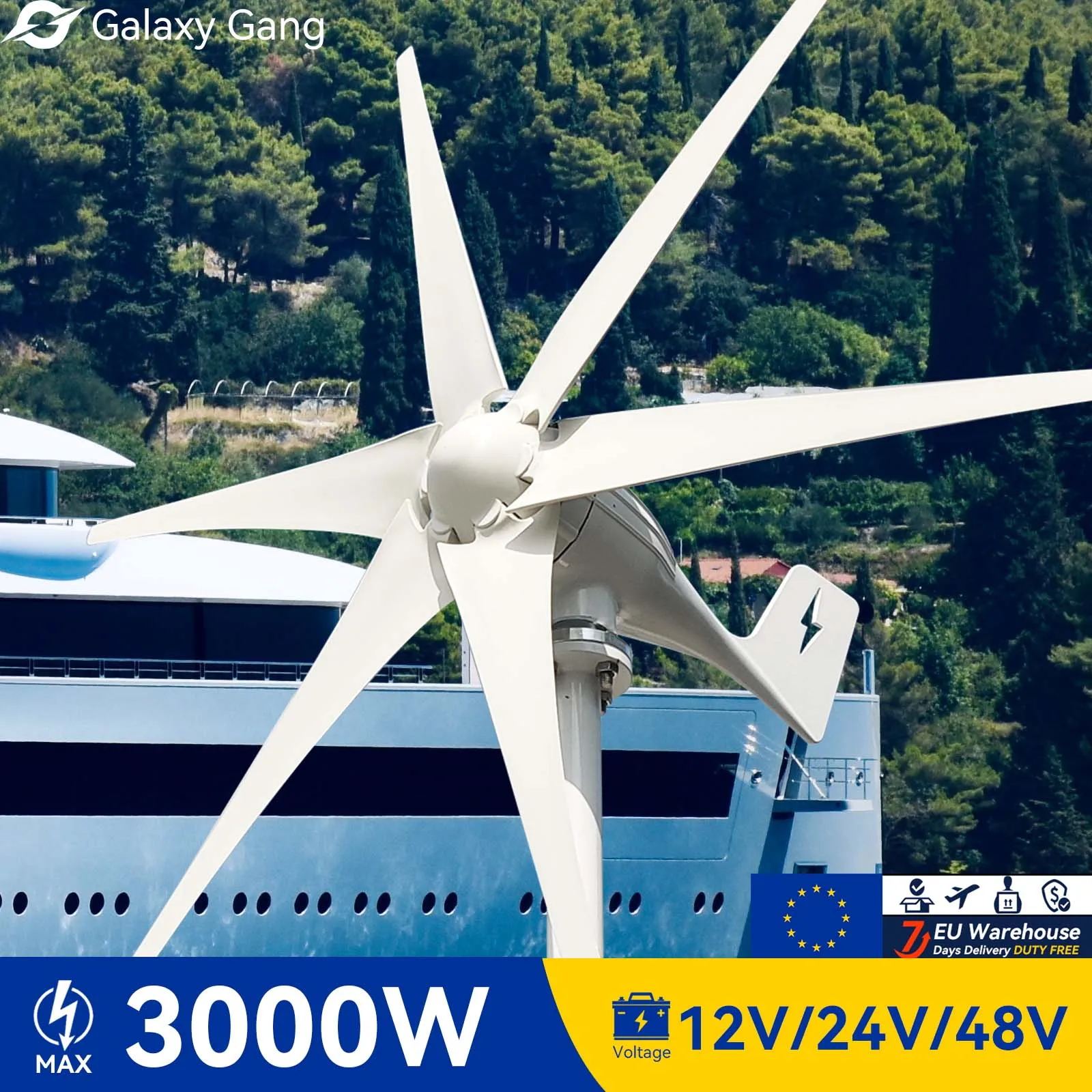 

Galaxy Gang 6 Blades Windmills Wind Turbine Generator Free Energy China Factory 3000W 12V 24V 48V With Mppt Charge Controller