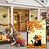 Black Cat Fall Garden Flags for Outside 12x18 Autumn Maple Leaf Yard Flag Double Sided Thanksgiving Sign for Outdoor Indoor  llz