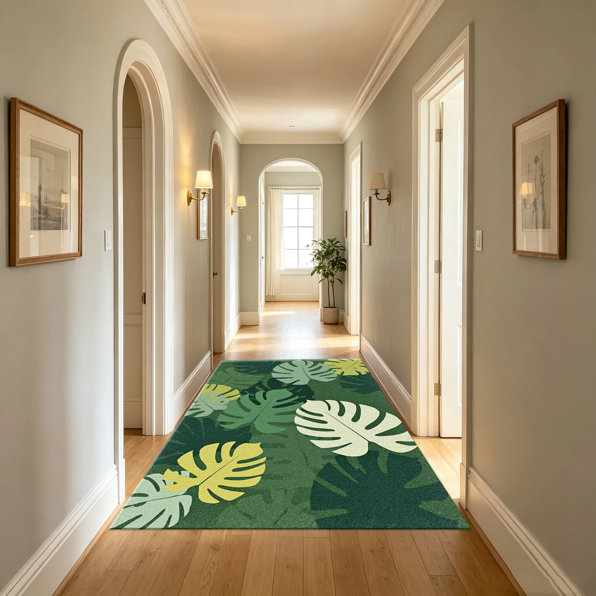Tropical Monstera Leaf Boho Jungle Style carpet flooring, Multi-Green Tone Tropical Plant Print Area Rug for Living Room Bedroom Home Decor view 3