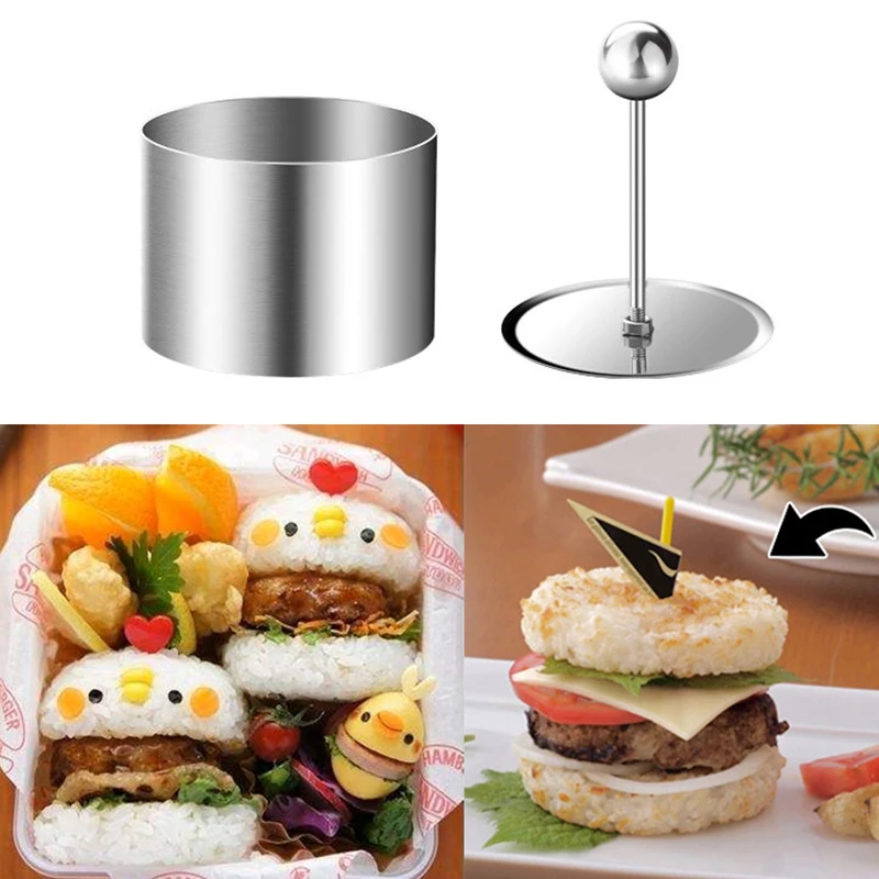 New Round Rices Ball Mold With Pusher Stainless Steel Dessert Mousse Cake Rings Easy Demoulding Sushi Making Mould Kitchen Tool