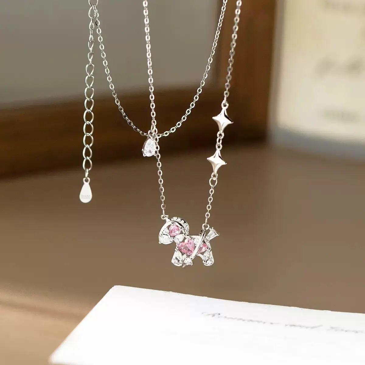 

Милое розовое ожерелье «Пони», женская мода, сверкающие стразы, кулон в форме звезды, цепочка на ключицы, нежные свадебные аксессуары