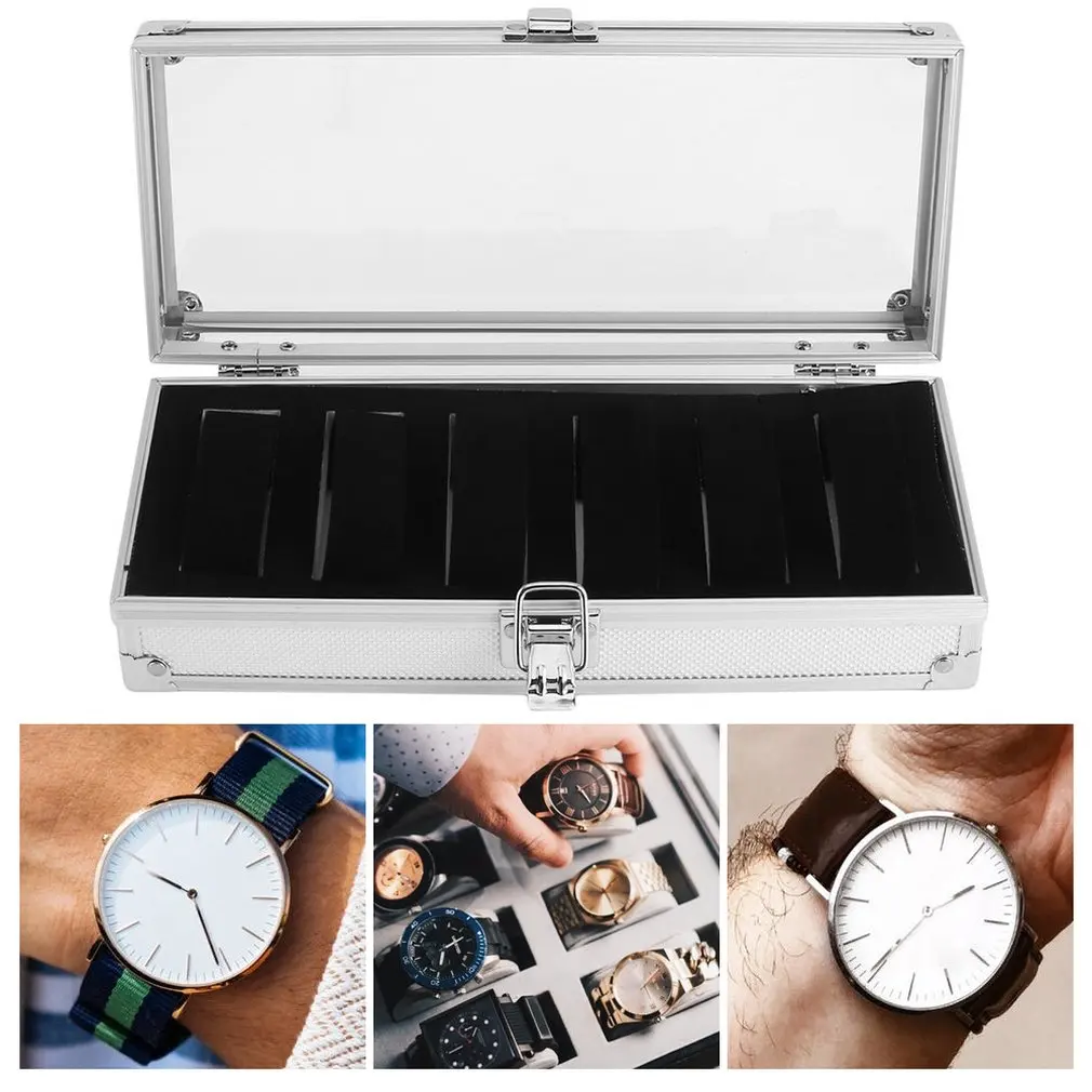 

Hot 6 Grid Insert Slots Jewelry Watches Display Storage Box Case Aluminium Watch Box Jewelry Decoration Organizer Dropshipping