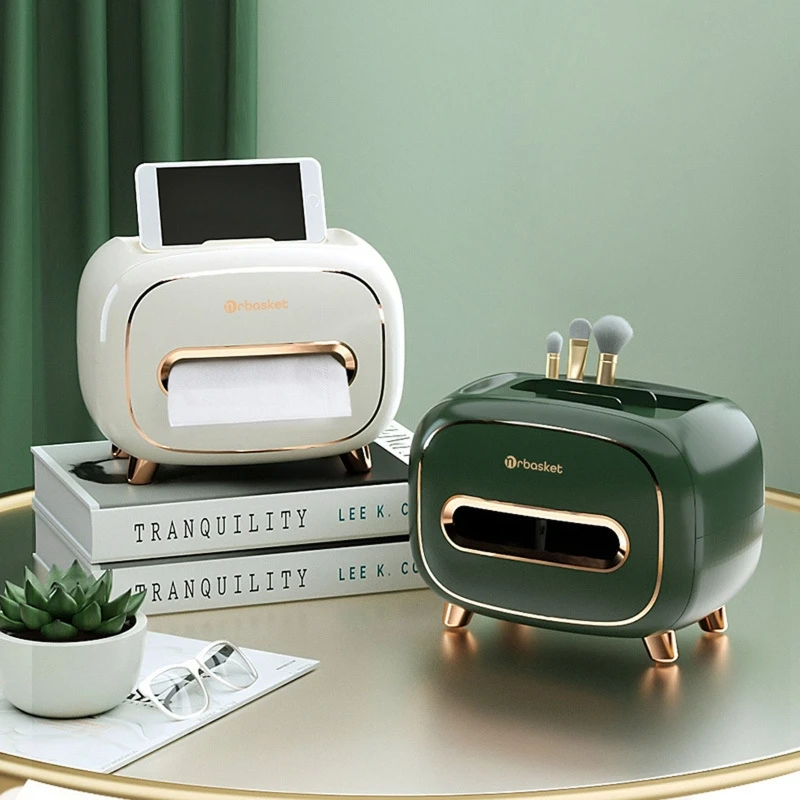 Support boîte à mouchoirs, brosse maquillage pour téléphone portable, règle rouge à lèvres, organisateur pour à à