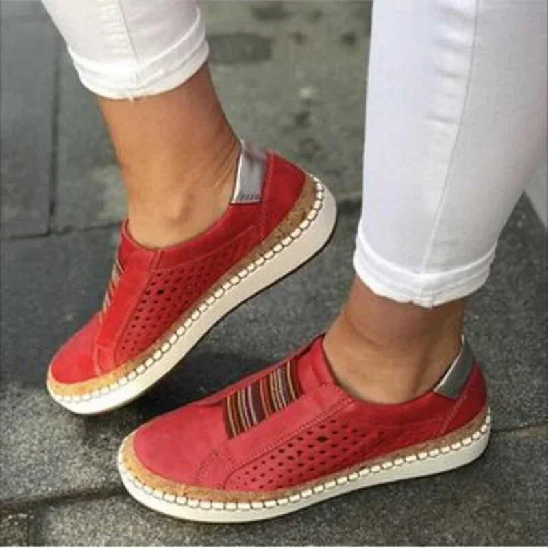 Fashion Women Slip on Sneakers Vulcanized Shoes Breathable Hollow Out Casual Outdoor Comfortable Plus Size Shoes