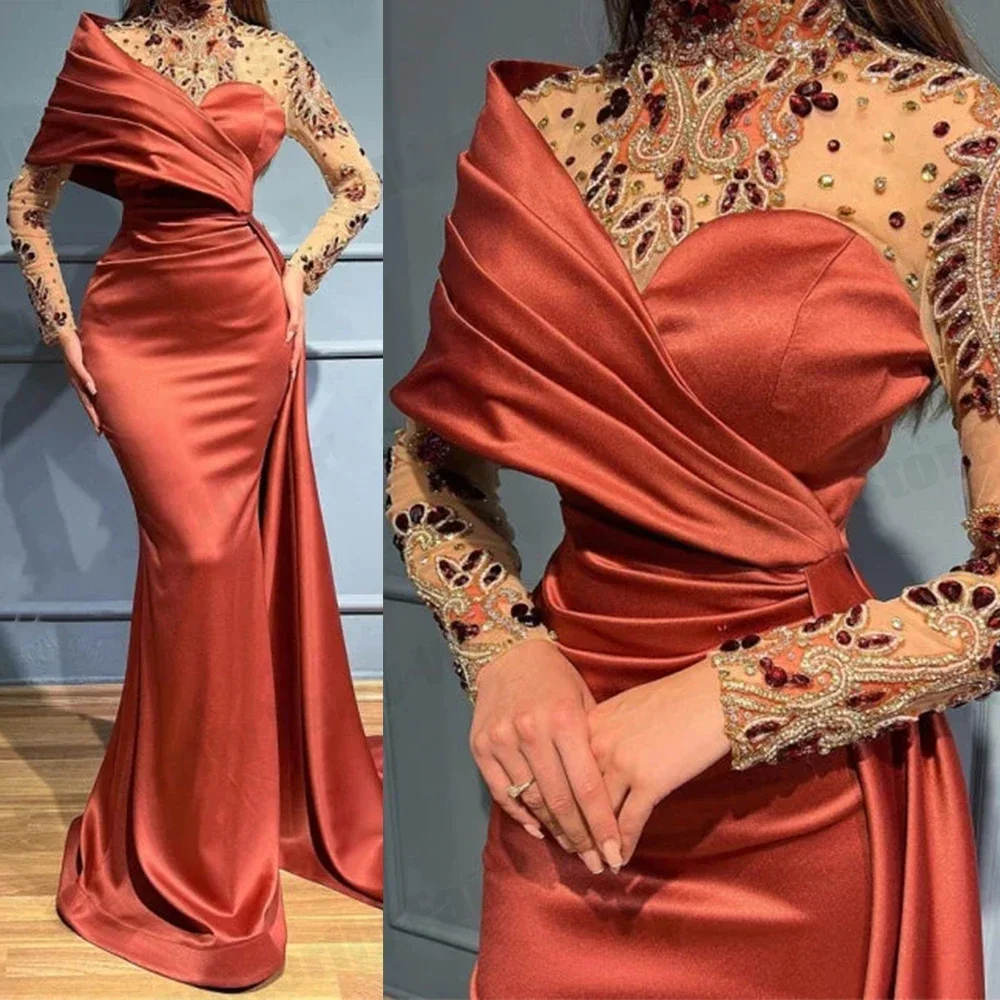 Orange Mermaid Sweep Train Russet for Lady Formal Party Gown One Shoulder Beaded Lace  New Celebrity Formal Beach Party Robe