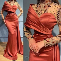 Orange Mermaid Sweep Train Russet for Lady Formal Party Gown One Shoulder Beaded Lace  New Celebrity Formal Beach Party Robe