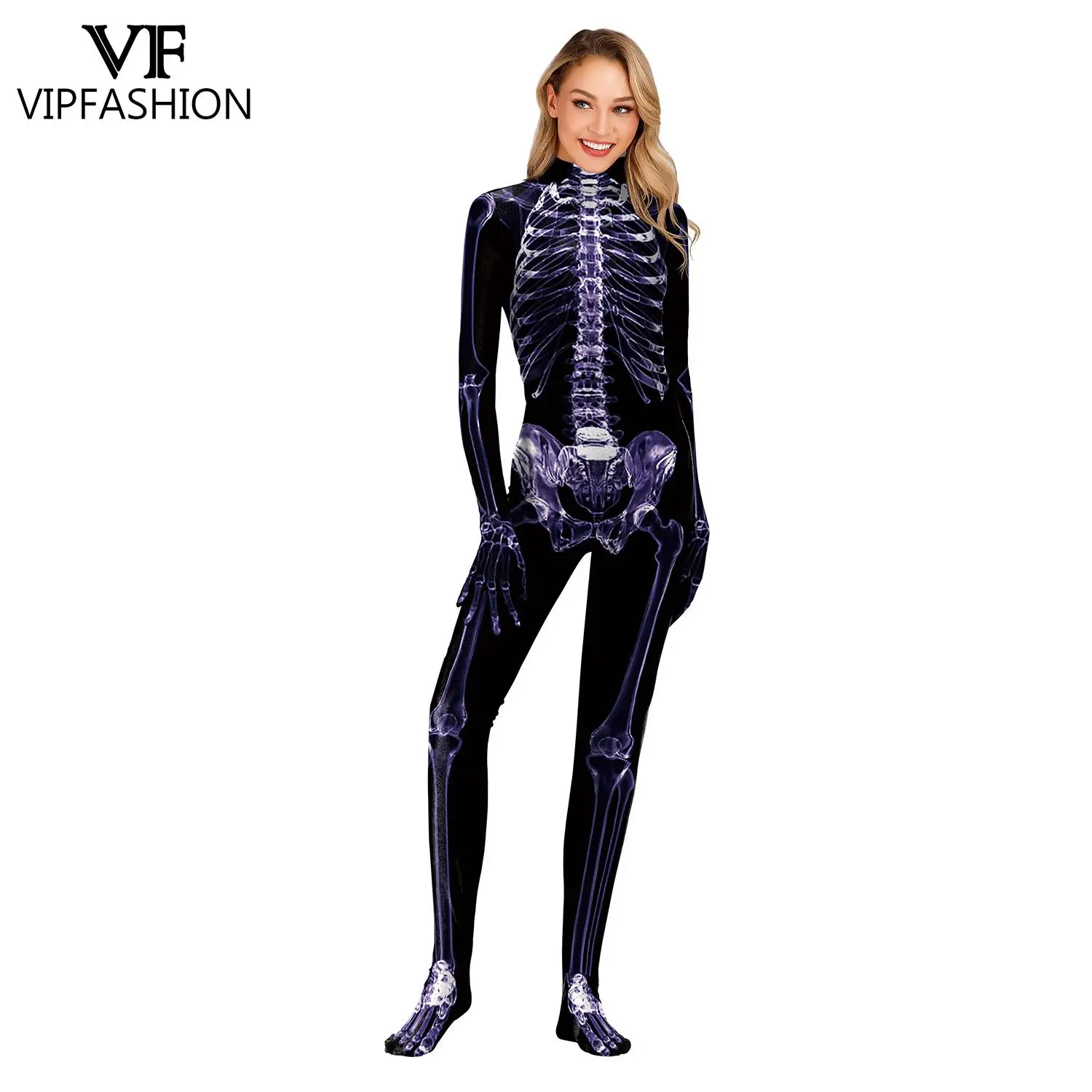 Vip Mode Grappige Cosplay Kostuum Vrouw Man Halloween Carnaval Zentai Bodysuit Volledige Cover Skelet Jumpsuit Party Show Outfit