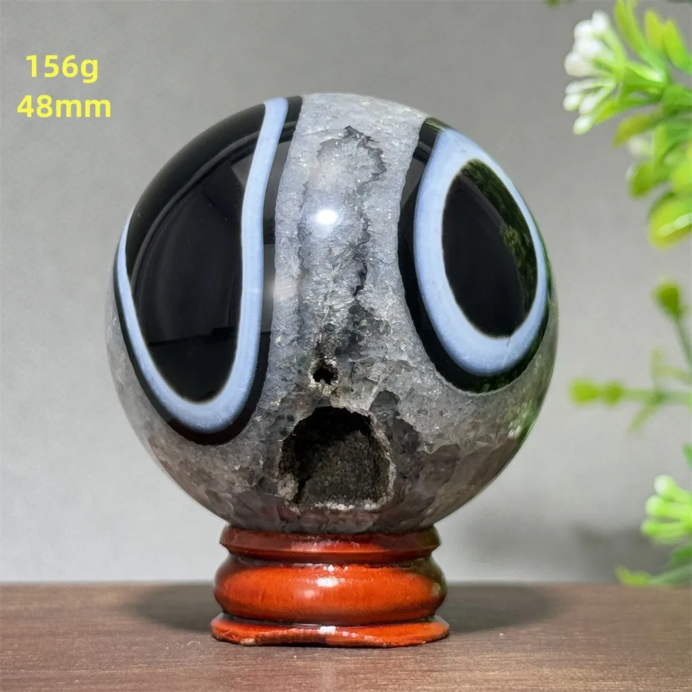 Natural Black Agate Mineral Quartz Ball Aura Treatment Witchcraft Chakra Divination Energy Home Feng Shui Decorative Gift+Base view 6