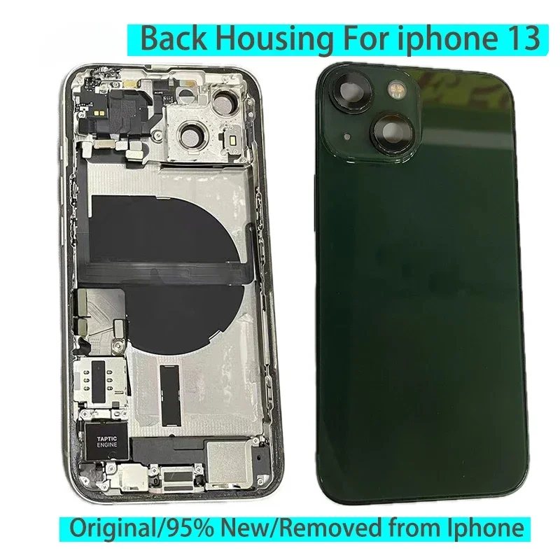 Rear Door Chassis for iPhone 13, Battery Cover, Full Assembly, Middle Frame, Sim Tray, Volume Power Flex, Back Housing