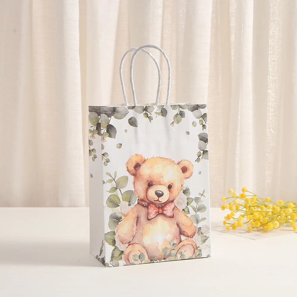 6Pcs Cartoon Bear Paper Gift Packing Bags Candy Bag  Shopping Tote Bag for Baby Shower Kids Birthday Party Favors Bag Decoration