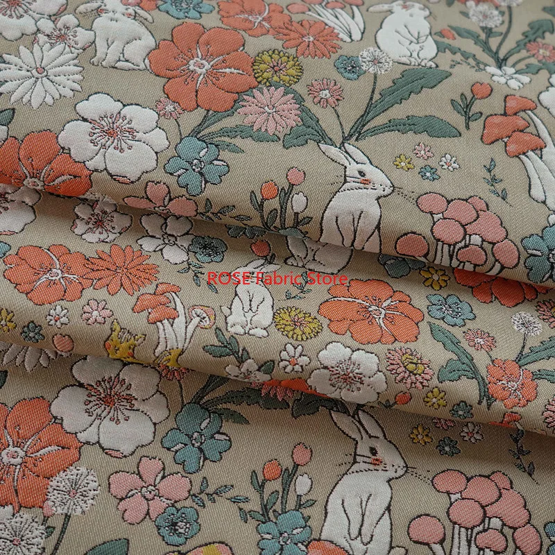 1 Meter Rabbit and Mushroom Cartoon Yarn Dyed Jacquard Fabric Early Spring Women's Embossed Dress Diy Sewing Fabric