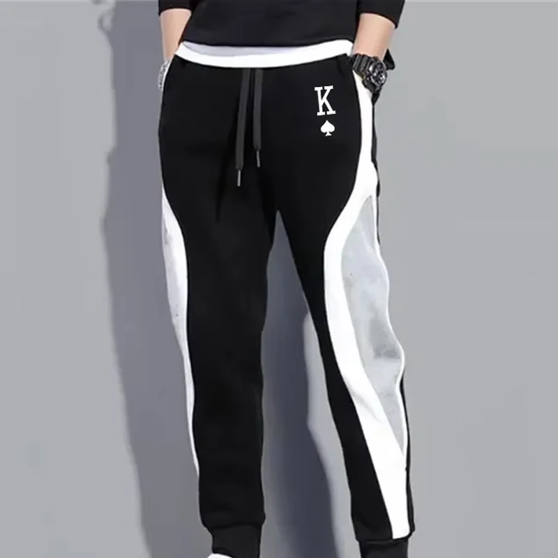 Pantalones informales con estampado de melocotón K para hombre, moda para deportes al aire libre, Fitness, trotar, Patchwork, correr, pantalones de chándal con cordón de lana