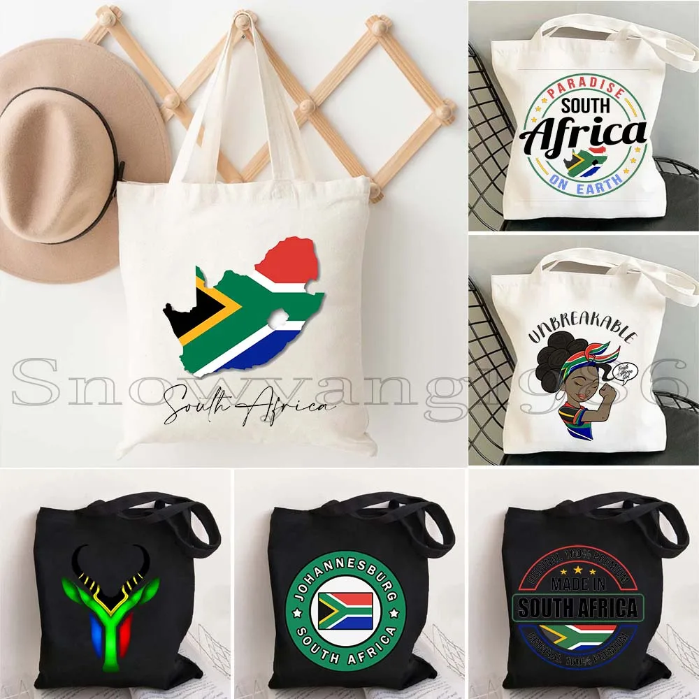 South Africa African Flag Country Map Girl Cute Gift Canvas Tote Bag Shopper Shoulder Women Handbags Shopping Casual Grocery Bag