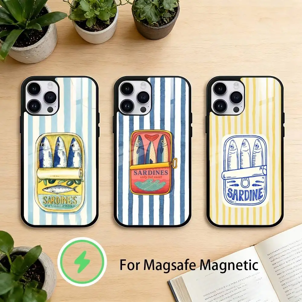 

S-Sardines in oil Phone Case For iPhone 17 16 15 14 13 12 Pro Max Plus for Mirror Wireless Magnetic Cover