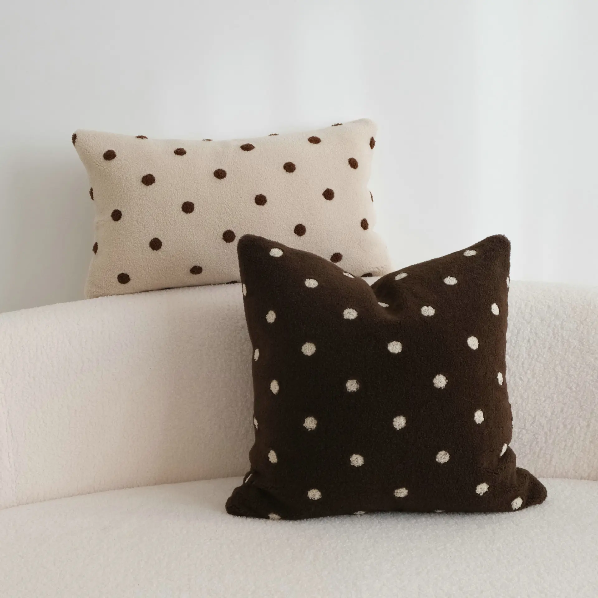

Dot Embroidered Cushion Cover Brown Coffee Color Contrast Plush Pillow Covers Home Decor Modern Waist Pillowcase Comfortable