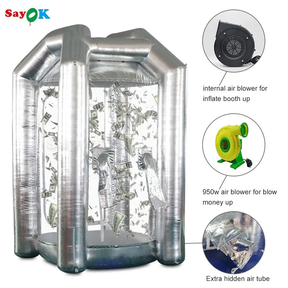 

SAYOK 1.5x1.5x2.5m Inflatable Money Machine Booth Portable Inflatable Cash Cube Tent Machine with Air Blower for Event,Promotion