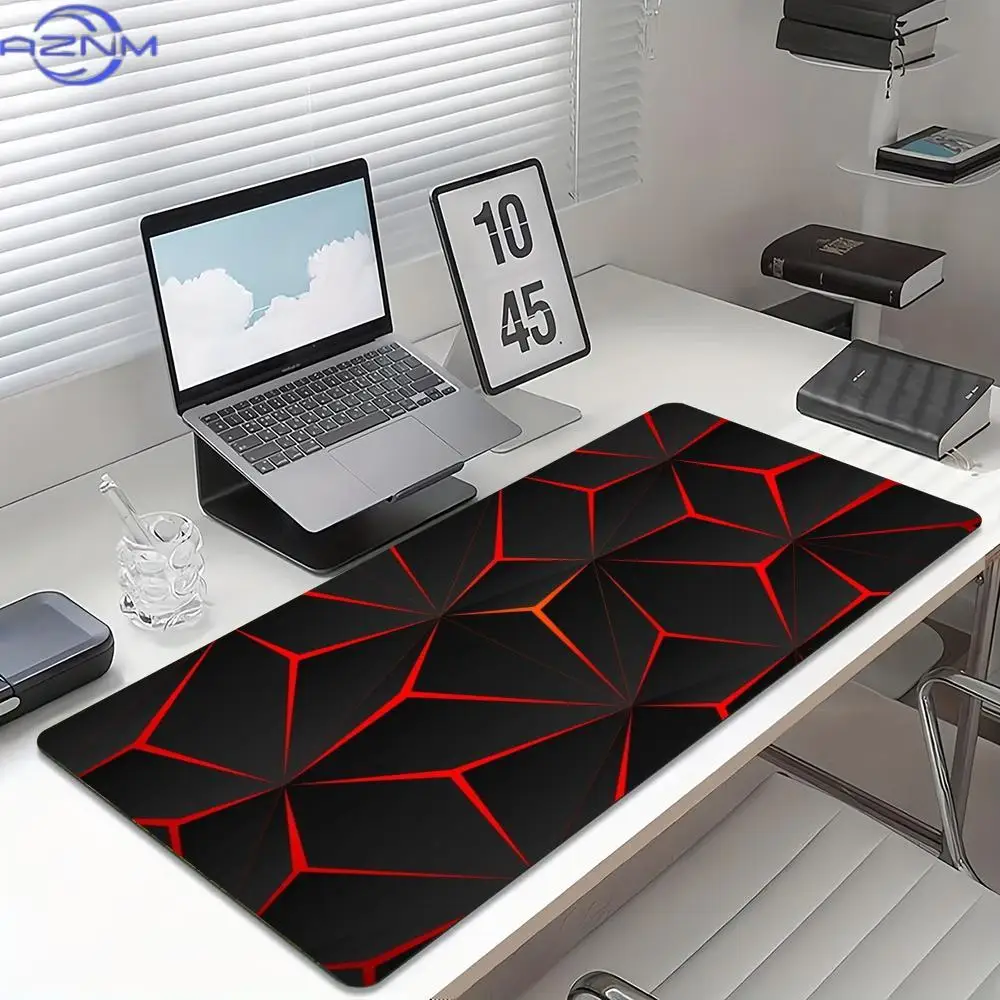 Black Red Crack Line Large Oversized Mouse Pad Non-slip Rubber Material Stitched Edge Desk Mat for Gaming Laptop Office Decor
