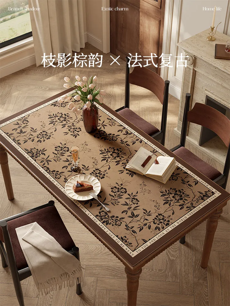 American tablecloth light luxury high sense waterproof and oil-proof leave-in retro leather dining table mat