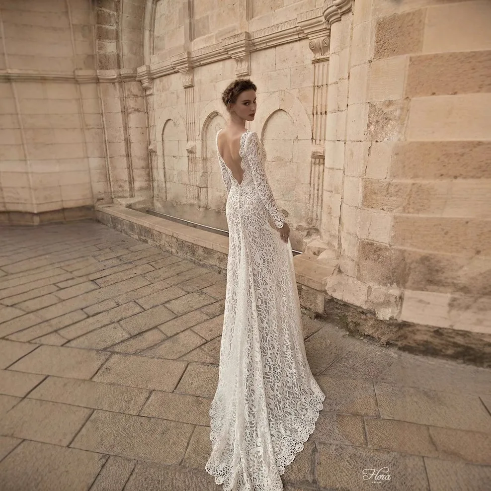 Women Dresses 2026 European dreamy V-neck backless long-sleeved floor-length lace nightclub evening dress clothing vestidoes