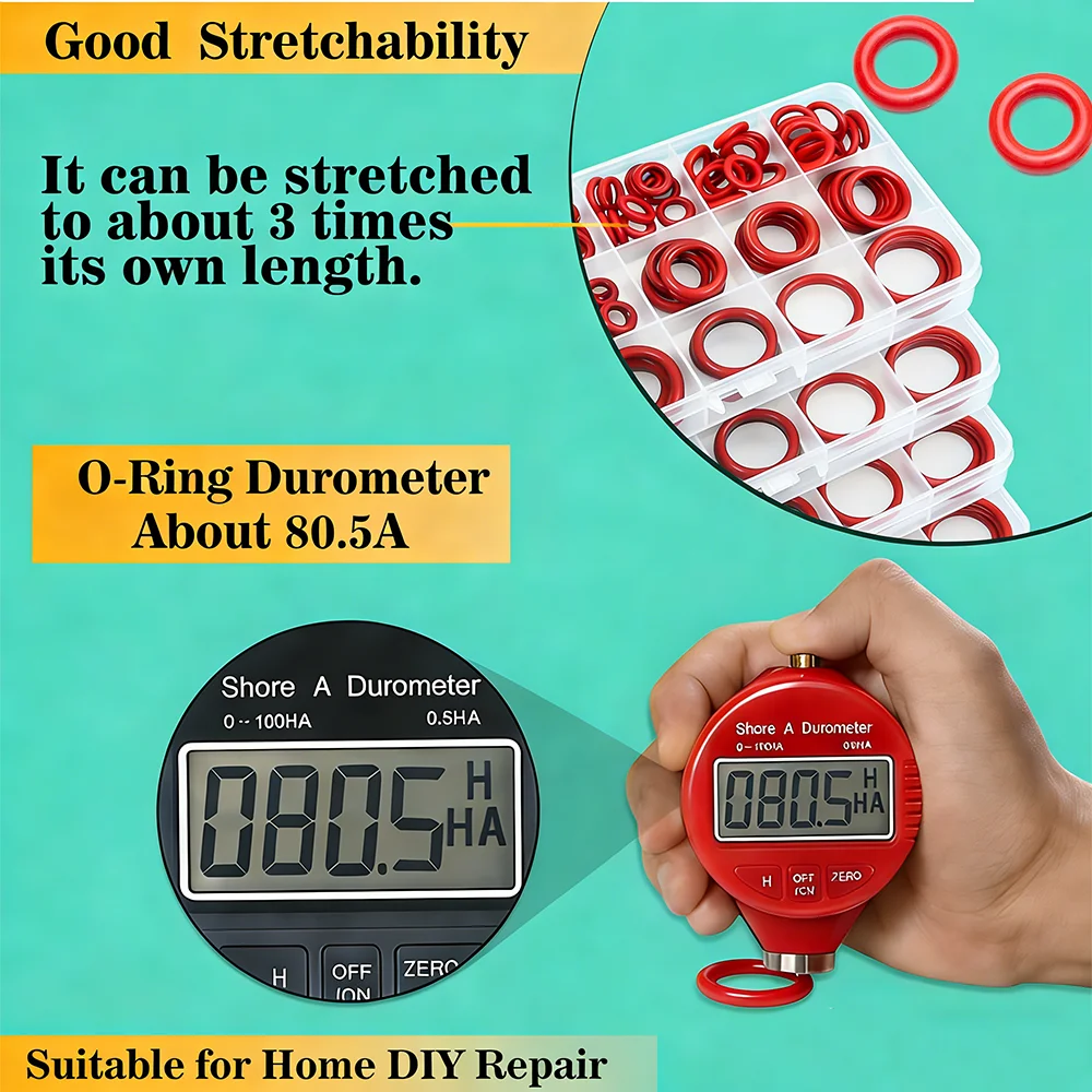 Kit de juntas tóricas de 15 tamaños, arandela de sellado de junta tórica roja de silicona VMQ WD de 1,0-3,1mm para grifo automotriz de Gas plomería, juntas tóricas resistentes al calor y al aceite