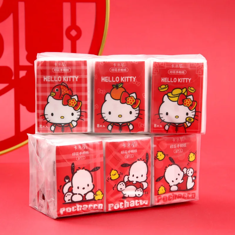 

9Pcs Sanrio Kawaii Printed Handkerchiefs Hello Kittys Accessories Anime Facial Tissue Napkins New Year Christmas Toys Girls Gift