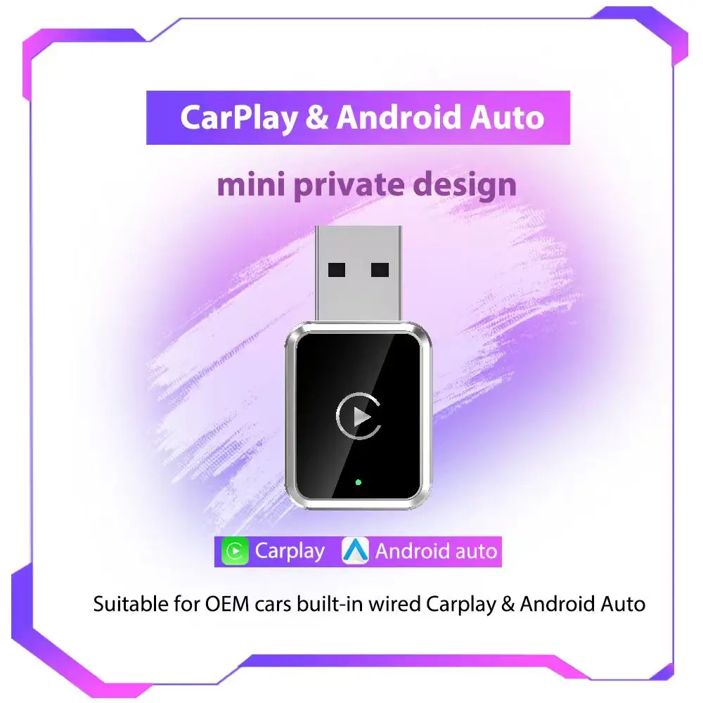 Mini Wireless Carplay Adapter for Apple iPhone CarPlay Dongle Stick for OEM Wired CarPlay Cars USB & Type-C, Plug & Play