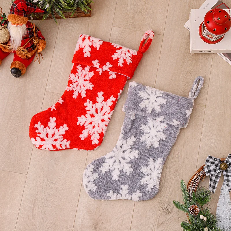 1PC Plush Snowflake Christmas Stocking Candy Bag Embroidery Gift Stocking Home DIY Christmas Hotel Party Decoration