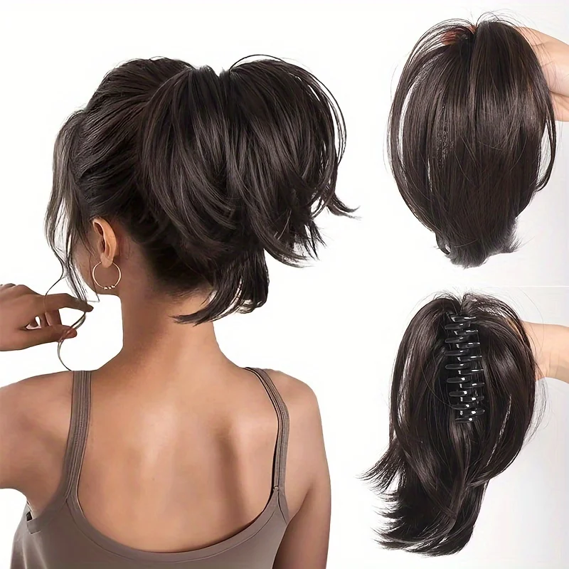 

Синтетические наращивания хвоста-шиньон для женщин, шиньон с грязной булочкой и зажимом для когтей для легкой укладки во время Хэллоуина