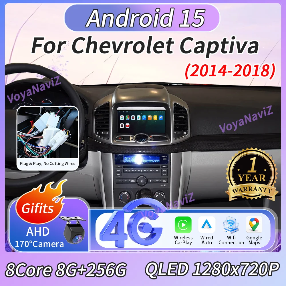

8" Android 15 Car Radio For Chevrolet Captiva 2014-2018 1280*720 Resolution Touchscreen Carplay Video Player GPS BT 5.0 4G DSP