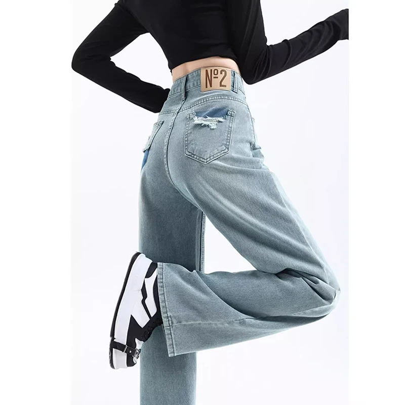 

New Designer Girls High Waist Jeans Female Korean Classic Wide Leg Denim Trousers Women Fashion Casual Daily Pants